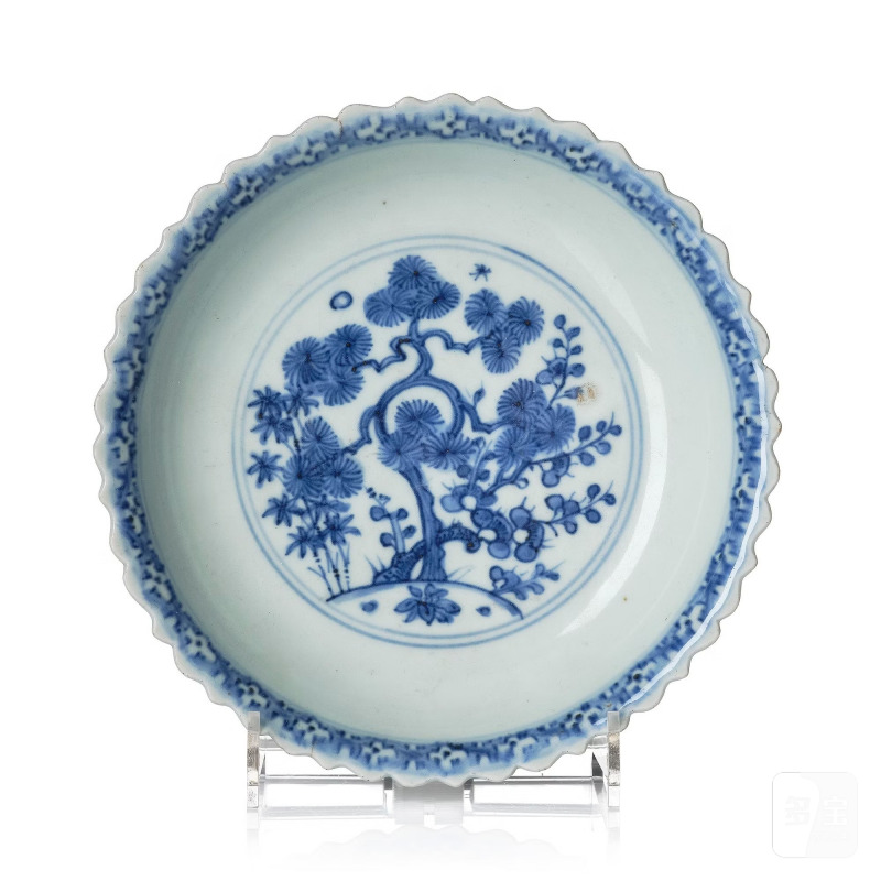 A blue and white dish,